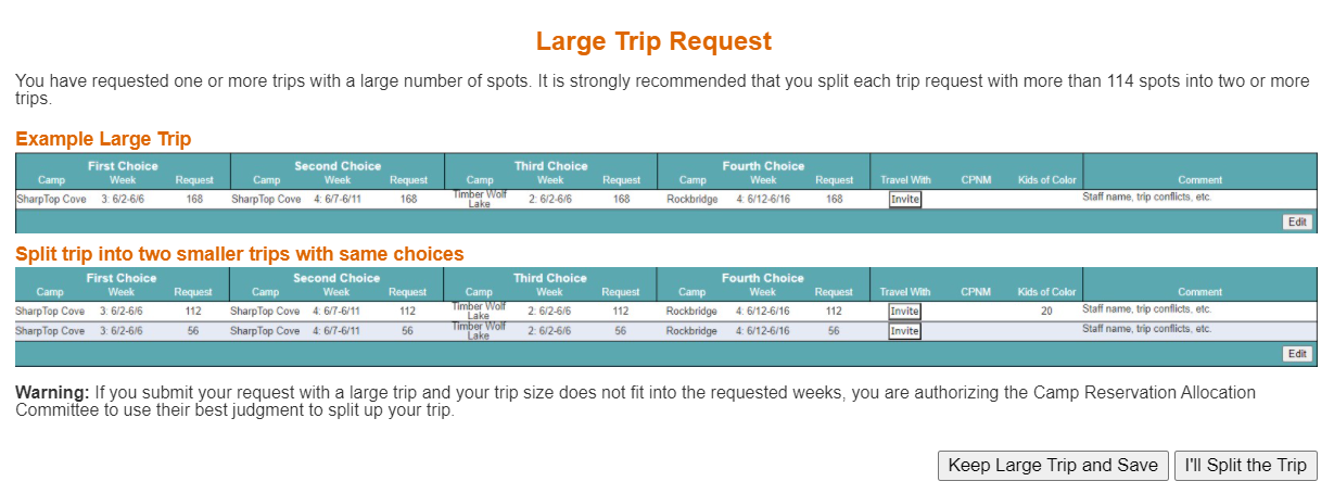 Large Trip Requests